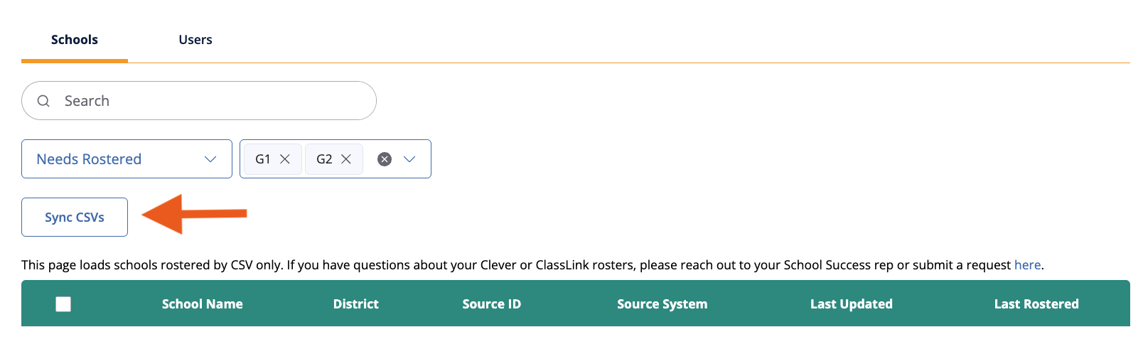 Select Sync CSVs Button